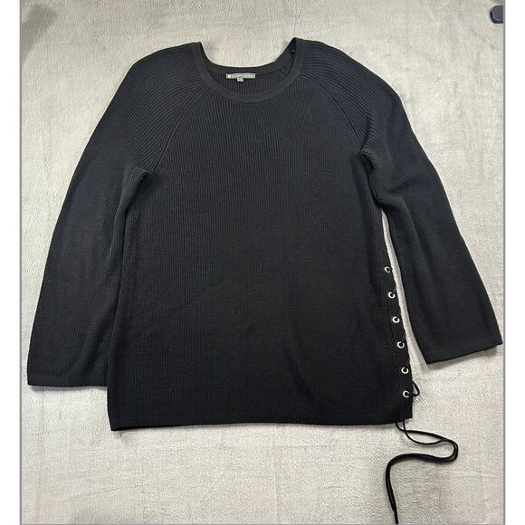 Elliott Lauren Sweaters - Elliott Lauren Sweater Women Black Ribbed Knit Lace‎ Up Side Crewneck Size Large